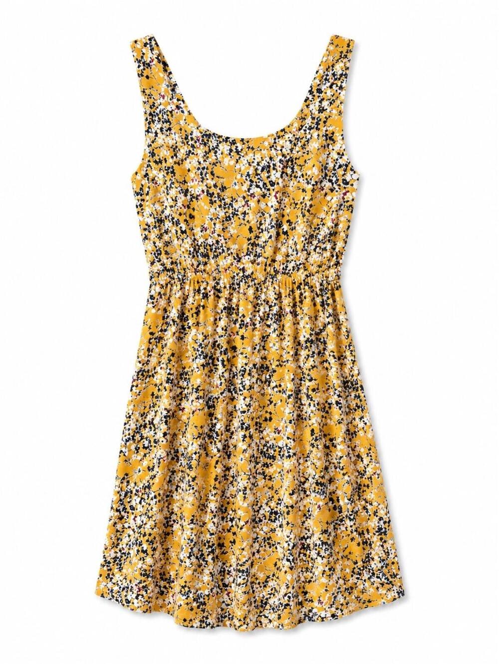 Kaileigh Yellow w/Dark Blue and White Floral Print, EUC, Size L